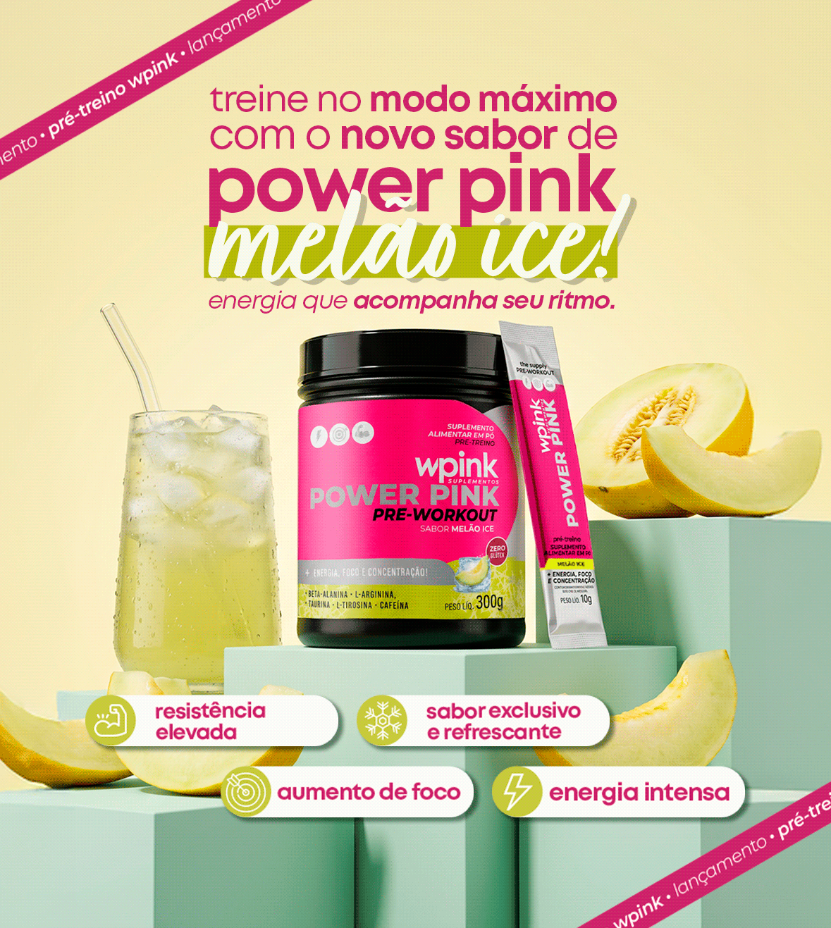 power pink pré-treino melão ice — lançamento