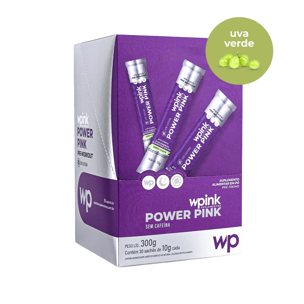 power pink sem cafeína de uva verde - pré-treino - 300g - wp